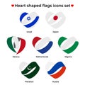 Heart shaped flags icons set. Icon flag from Ribbon curls. Vector icon, symbol, button. Illustration in flat style Royalty Free Stock Photo