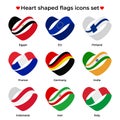 Heart shaped flags icons set. Icon flag from Ribbon curls. Vector icon, symbol, button. Illustration in flat style Royalty Free Stock Photo