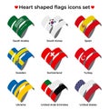 Heart shaped flags icons set. Icon of France Flag from Ribbon curls. Vector icon, symbol, button. Flat style Royalty Free Stock Photo