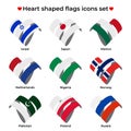 Heart shaped flags icons set. Icon Flag from Ribbon curls. Vector icon, symbol, button. Flat style Royalty Free Stock Photo