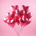 Heart shaped floated balloons over the pink wall, Valentine\'s day gift,