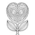 Heart-shaped flower symmetry coloring page for kids and adults vector