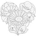 Heart shaped flowers.Coloring book antistress for children and adults. Illustration isolated on white background. Royalty Free Stock Photo