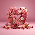 Heart shaped donHeart shaped donut. Valentine\'s Day in February. Decorations for the day of love.