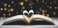 Heart-shaped folding book in the golden bokeh backdrop, Concept ideas for reading and love, soft-focus bokeh background Royalty Free Stock Photo