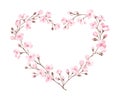 Heart Shaped Frame Arranged of Twigs of Sakura or Cherry Blossom Vector Illustration Royalty Free Stock Photo