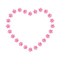 Heart shaped frame with cat or dog paw footprints. Cute template for greeting or invitation card, pet photo or picture Royalty Free Stock Photo