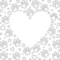 Heart shaped Frame made of outline Pet Paw Prints symbols Royalty Free Stock Photo