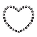 Heart shaped frame made of paw prints Royalty Free Stock Photo