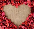 Heart shaped frame made from red petals Royalty Free Stock Photo