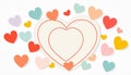 heart shaped frame with red double outline surrounded by pastel hearts on white Royalty Free Stock Photo