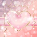 Heart-shaped frame on sparkly peach pink background Royalty Free Stock Photo