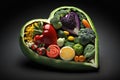 Heart shaped Fresh Vegetables detox diet and immune boosting food conceptual image on dark background. Royalty Free Stock Photo