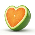 A heart-shaped fruit combining a green lime and an orange slice Royalty Free Stock Photo