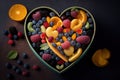 Heart-Shaped Fruit Salad - Top View Perfect for Healthy Eating and Valentine\'s Day. Generative AI.