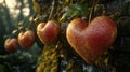 Heart Shaped Fruits Hanging On A Mossy Tree Trunk Royalty Free Stock Photo