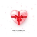 Heart shaped gift box with red silk bow. Valentines day greeting card template. Vector Royalty Free Stock Photo