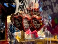 Heart-shaped gingerbread cookies with German "I love you" text at Christmas Market Royalty Free Stock Photo