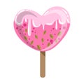 Heart Shaped Glazed Ice-Cream Bar On A Stick With Sprinkles, Colorful Popsicle Isolated Cartoon Object Royalty Free Stock Photo