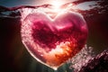 Heart shaped glowing air bubble with pink jellyfish underwater. Romantic concept wallpaper. Royalty Free Stock Photo