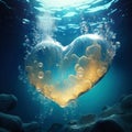 Heart shaped glowing air bubble underwater. Romantic concept wallpaper. Royalty Free Stock Photo