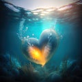 Heart shaped glowing air bubble underwater. Romantic concept wallpaper. Royalty Free Stock Photo