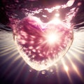 Heart shaped glowing pink air bubble underwater. Romantic concept wallpaper. Royalty Free Stock Photo