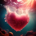 Heart shaped glowing pink jellyfish underwater. Romantic concept wallpaper. Royalty Free Stock Photo