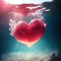 Heart shaped glowing pink jellyfish underwater. Romantic concept wallpaper. Royalty Free Stock Photo