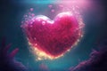 Heart shaped glowing pink jellyfish underwater. Romantic concept wallpaper. Royalty Free Stock Photo