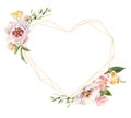 Heart shaped golden frame decorated with handpainted watercolor flowers Royalty Free Stock Photo