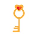 Heart-shaped golden key isolated on white background. Flat vector illustration Royalty Free Stock Photo