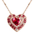Heart shaped golden ruby necklace with diamonds, AI Generative Royalty Free Stock Photo