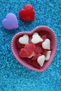 Heart shaped gummy candy in bowl plastic hearts Royalty Free Stock Photo