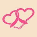 Heart shaped handcuffs silhouette icon. Clipart image isolated on background