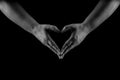 Heart Shaped Hands isolated, Black and white, Helping hand, Concept of care Royalty Free Stock Photo