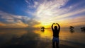 Heart shaped hands woman in lake Royalty Free Stock Photo