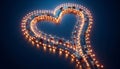 A heart-shaped highway, illuminated by warm lights, showcases a network of vehicles.