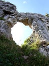 Heart-shaped hole on the mountain called PRIA FORA in Vicenza Royalty Free Stock Photo