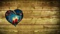 Heart shaped hole in wood, showing christmas scene Royalty Free Stock Photo