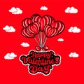 heart-shaped hot air balloon carrying a cool and elegant happy valentines day inscription vector illustration,