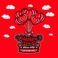 heart-shaped hot air balloon carrying a cool valentines day special offer vector illustration