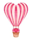 Heart shaped hot air balloon . Valentines day object . Watercolor painting elements . Illustration Royalty Free Stock Photo