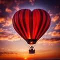 Heart shaped hot air balloon, symbolizing soaring flying love and romance to celebrate Valentine\'s Day