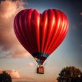 Heart shaped hot air balloon, symbolizing soaring flying love and romance to celebrate Valentine\'s Day