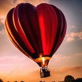 Heart shaped hot air balloon, symbolizing soaring flying love and romance to celebrate Valentine\'s Day