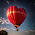 Heart shaped hot air balloon, symbolizing soaring flying love and romance to celebrate Valentine\'s Day