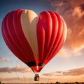 Heart shaped hot air balloon, symbolizing soaring flying love and romance to celebrate Valentine\'s Day