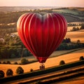 Heart shaped hot air balloon, symbolizing soaring flying love and romance to celebrate Valentine\'s Day