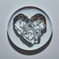 A heart shaped ice cube on a white plate Royalty Free Stock Photo